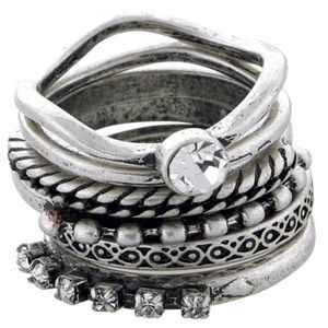Jewelry - Set Of 6 Antique Silver Stackable Rings, NWT Jewelry - Set Of 6 Antique Silver Stackable Rings, NWT